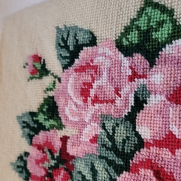 Bucilla Pink and Green Floral Needlepoint - Picture 3 of 5